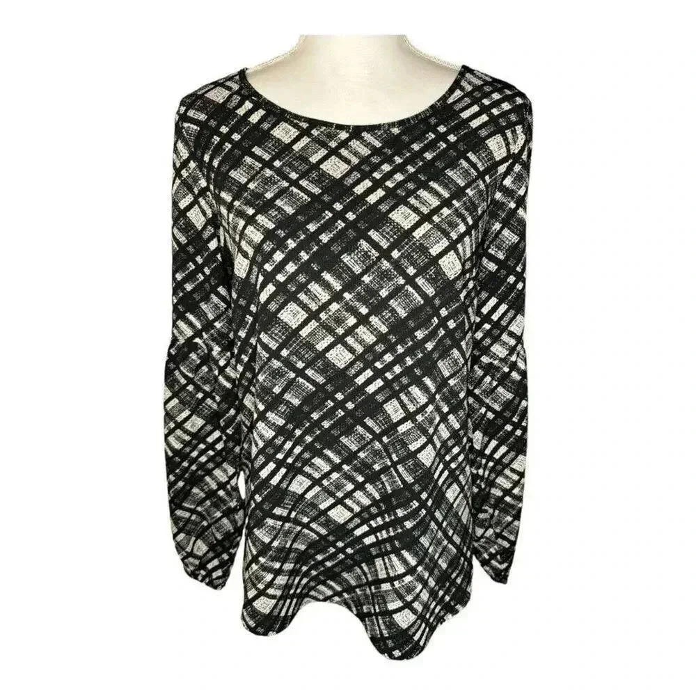Apt. 9‎ Women’s Small Black & Beige Print Stretchy Bell Sleeve Top
